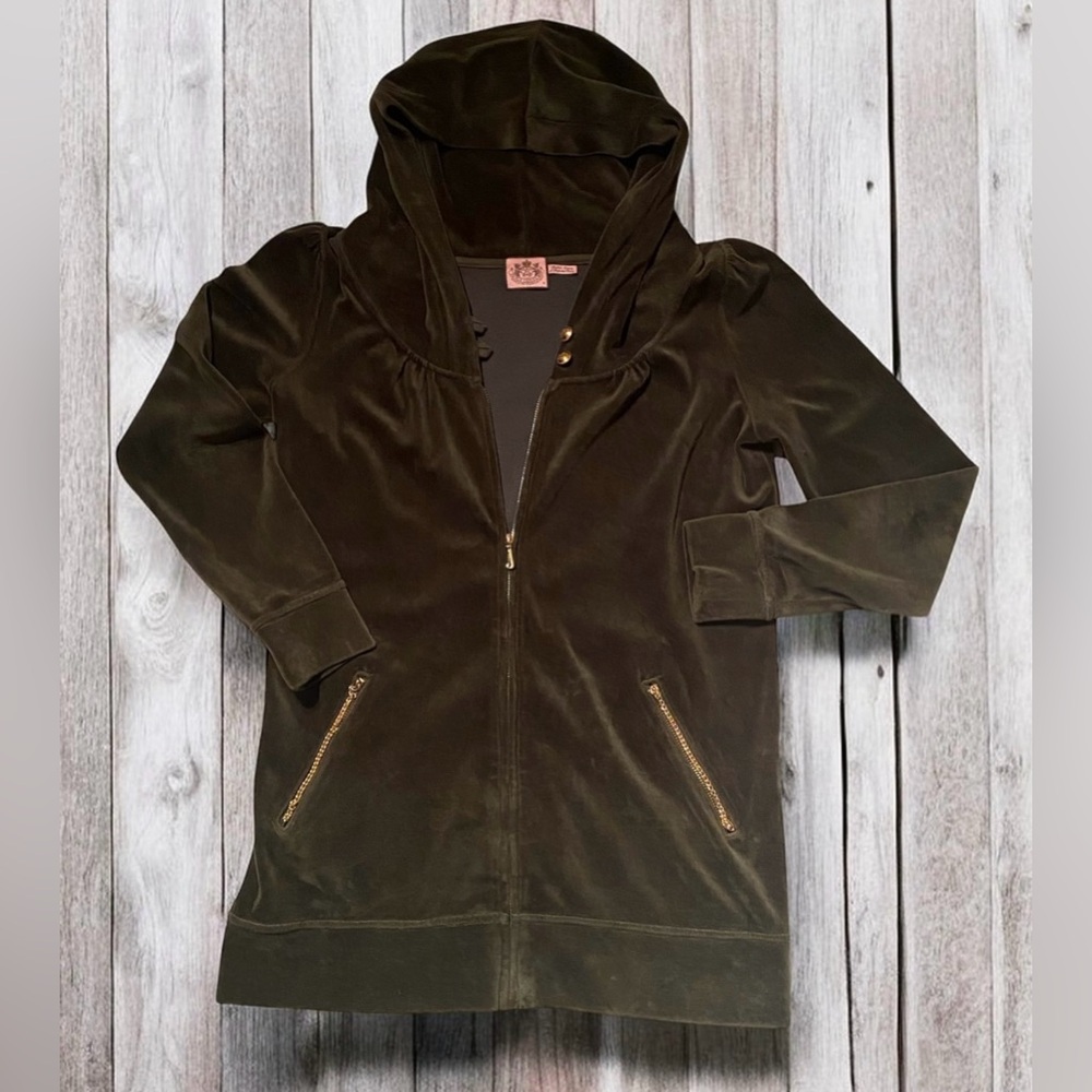 Juicy Couture Olive Green Velvet Hoodie.